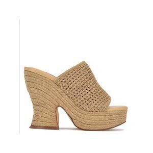 NINE WEST Womens Beige 1-1/2" Platform Fefee Slip On Heeled Sandal 10 M